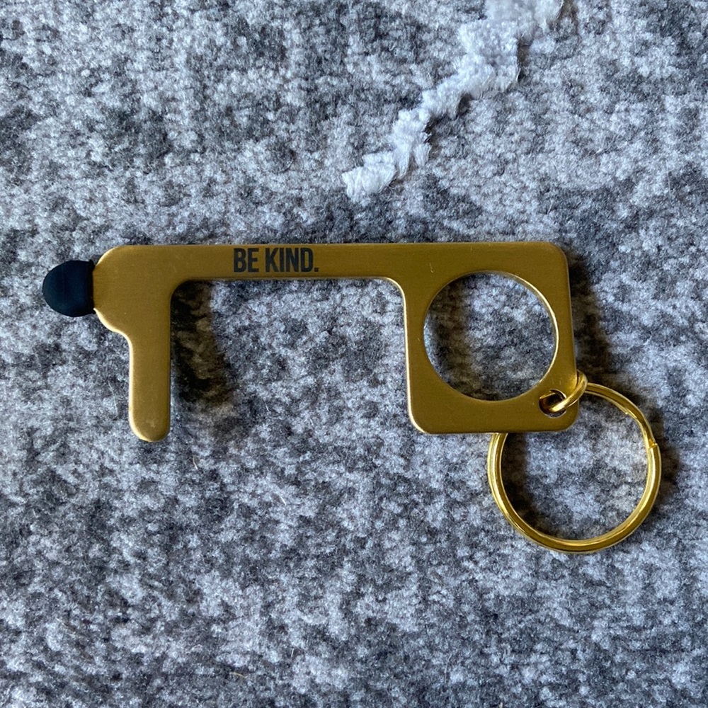 🛍️ BE KIND Touch Free Button Presser Door Opener Keychain No Touch Gold Brass